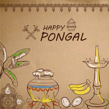Mutlu Pongal tatil hasat festivali Tamil Nadu Güney arka plan tebrik Hindistan