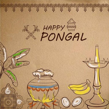 Happy Pongal Holiday Harvest Festival of Tamil Nadu South India greeting background clipart