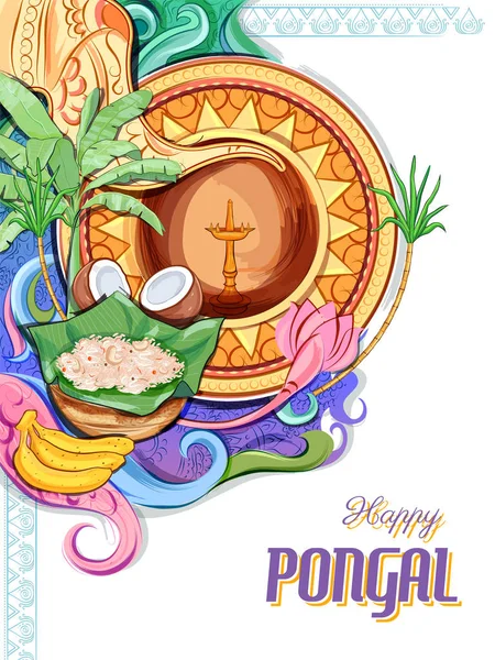 Happy Pongal Holiday Dožínky Tamil Nadu Jižní Indie pozdrav pozadí — Stockový vektor