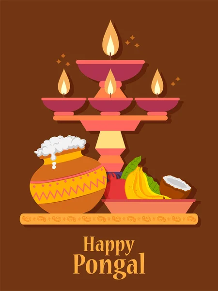 Feliz Fiesta de la Vendimia de Pongal Festival de Tamil Nadu Sur de la India saludando fondo — Vector de stock