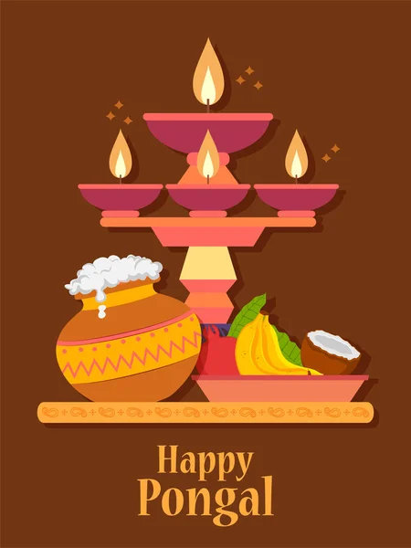 Happy Pongal Holiday Harvest Festival of Tamil Nadu South India greeting background — Stock Vector