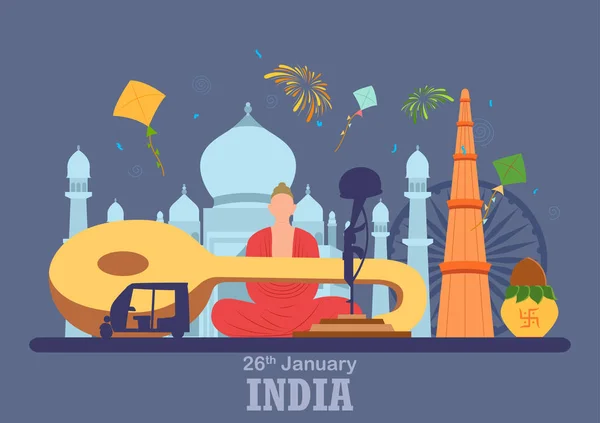 Flat minimale simplistische achtergrond voor 26 januari Happy Republic Day of India — Stockvector