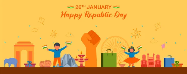 Flacher minimaler vereinfachender Hintergrund für den 26. Januar fröhlicher Republiktag Indiens — Stockvektor