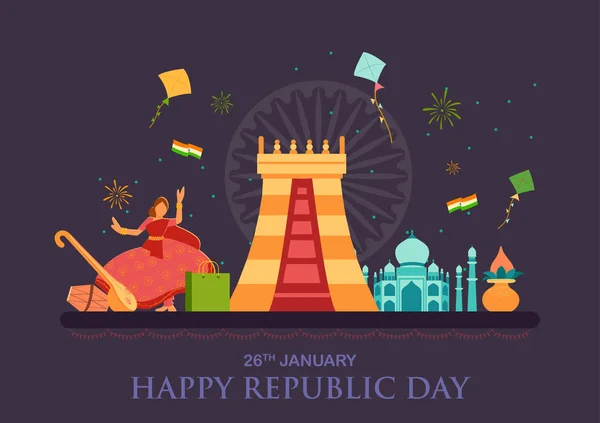 Fond plat minimaliste simpliste pour 26 Janvier Happy Republic Day of India — Image vectorielle