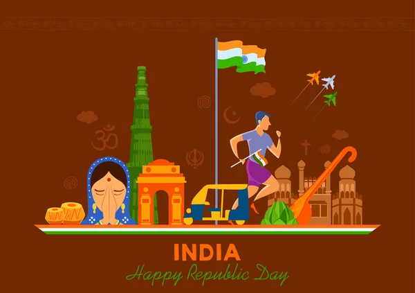 Fond plat minimaliste simpliste pour 26 Janvier Happy Republic Day of India — Image vectorielle