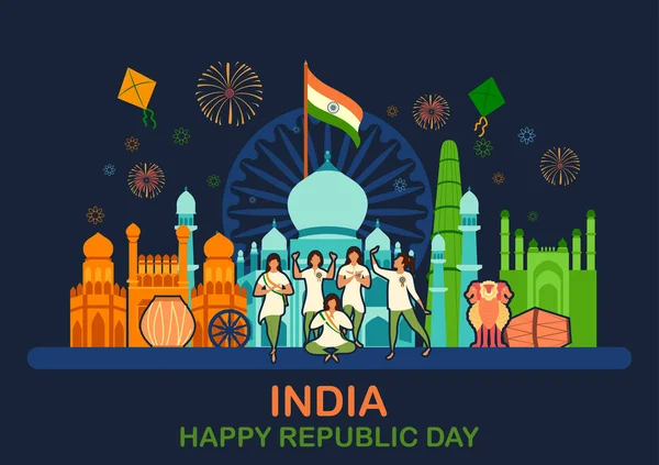 Επίπεδο ελάχιστο απλοϊκό υπόβαθρο για την 26η Ιανουαρίου Happy Republic Day of India — Διανυσματικό Αρχείο