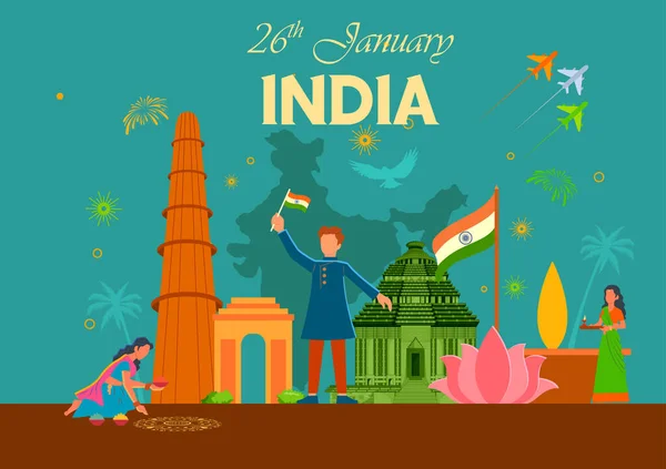 Ploché minimální zjednodušující pozadí pro 26. ledna Happy Republic Day of India — Stockový vektor