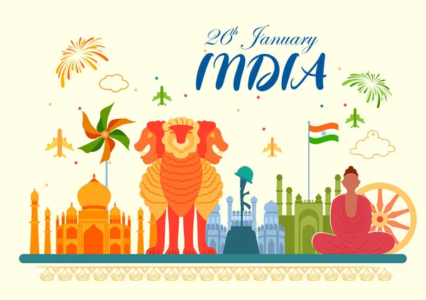 Ploché minimální zjednodušující pozadí pro 26. ledna Happy Republic Day of India — Stockový vektor