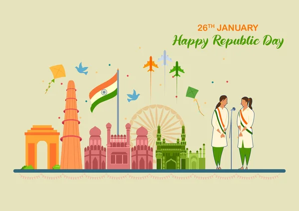 Appartamento minimale sfondo semplicistico per 26 Gennaio Felice Festa della Repubblica dell'India — Vettoriale Stock