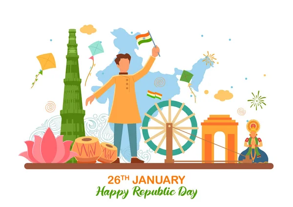 Fond plat minimaliste simpliste pour 26 Janvier Happy Republic Day of India — Image vectorielle