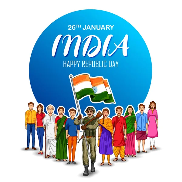Ejército indio soldado nación héroe en Orgullo fondo para Feliz Día de la República de la India — Vector de stock
