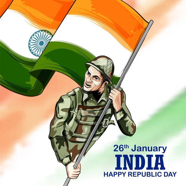 Indian Army soldier nation hero on Pride background for Happy Republic Day of India — ストックベクタ