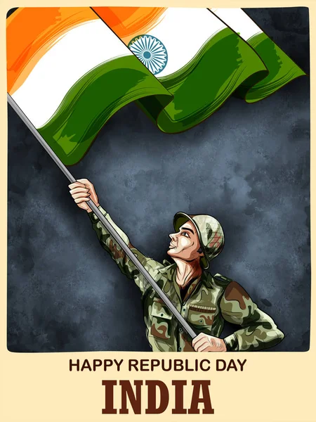 Indian Army soldier nation hero on Pride background for Happy Republic Day of India — 스톡 벡터