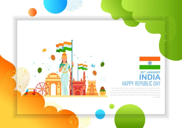 Minimal fond simpliste pour 26 Janvier Happy Republic Day of India — Image vectorielle