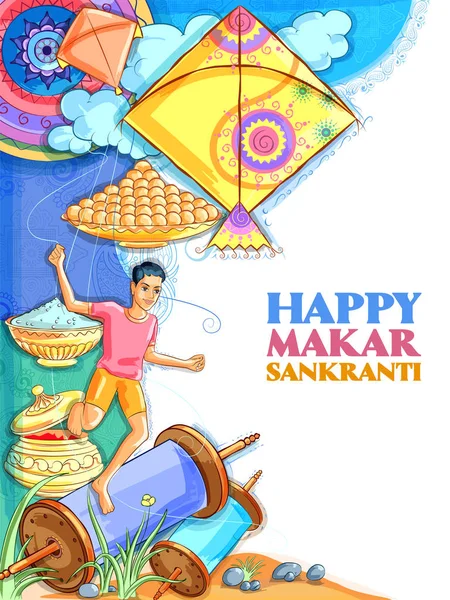 Makar Sankranti fondo de pantalla con cometa de colores para el festival de la India — Archivo Imágenes Vectoriales