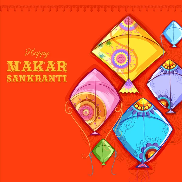 Hindistan festivali için renkli uçurtmalı Makar Sankranti duvar kağıdı — Stok Vektör