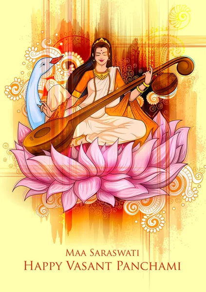 Dea della Sapienza Saraswati per Vasant Panchami India festival sfondo — Vettoriale Stock