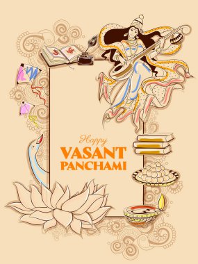 Vasant Panchami Hindistan festivali için Bilgelik Tanrıçası Saraswati