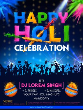 Soyut renkli Mutlu Holi arkaplan kartı tasarımı Hindistan renk festivali kutlamaları için.