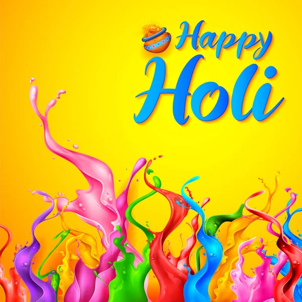 Abstrakcyjny kolorowy projekt karty tła Happy Holi na kolorowy festiwal indyjskich uroczystości pozdrowienia — Wektor stockowy