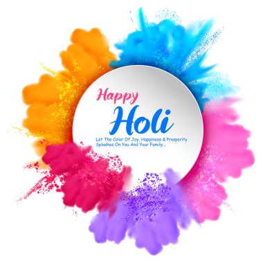 Soyut renkli Mutlu Holi arkaplan kartı tasarımı Hindistan renk festivali kutlamaları için.