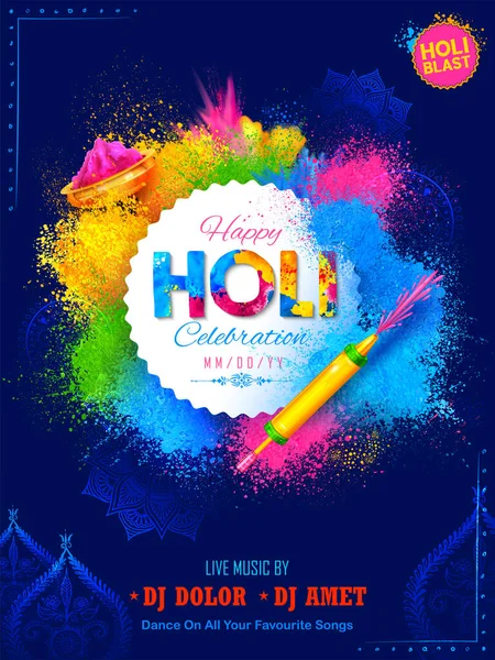 Abstract kleurrijke Happy Holi achtergrond kaart ontwerp voor kleurenfestival van India viering groeten — Stockvector