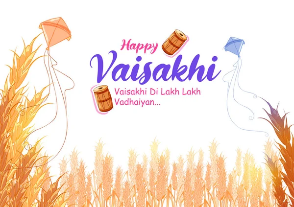 Happy Vaisakhi Punjabi lente oogst festival van Sikh viering achtergrond — Stockvector