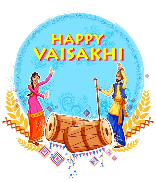 Happy Vaisakhi Punjabi festival panen musim semi Sikh latar belakang perayaan - Stok Vektor