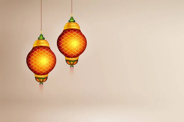 Ramadan Kareem Salutări generoase din Ramadan pentru festivalul religios islamic Eid cu lampă iluminată — Vector de stoc