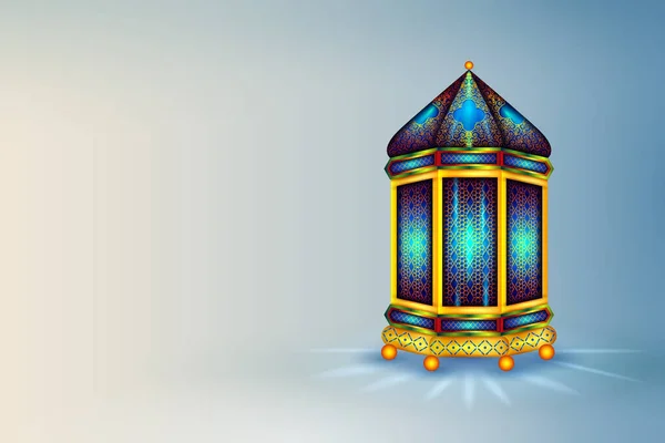 Ramadan Kareem Generous Ramadan greetings for Islam religious festival Eid with illuminated lamp — Stock Vector