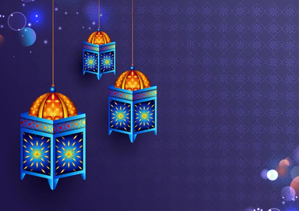 Ramadan Kareem Szczodre pozdrowienia Ramadan na Islam religijnego festiwalu Eid z oświetloną lampą — Wektor stockowy