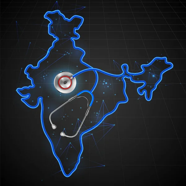 Conceito de fundo médico com estetoscópio em torno do mapa da Índia —  Vetores de Stock