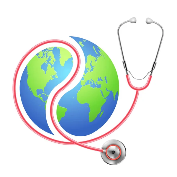 Medical background showing World Health Day with stethoscope around Earth — Stock Vector