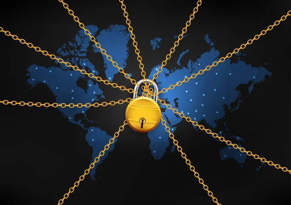 Lock on World map show Global lockdown внаслідок епідемії Новела Коронавіруса 19 — стоковий вектор