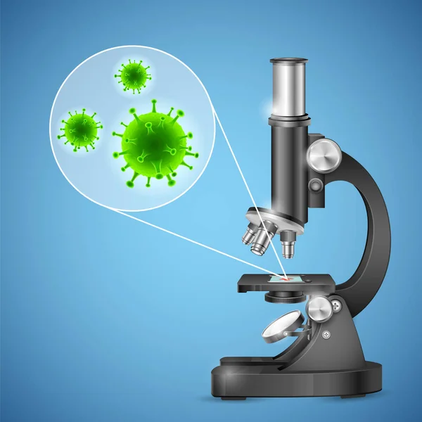 Antecedentes médicos que muestran mortal nuevo Coronavirus 19 a través del microscopio — Archivo Imágenes Vectoriales