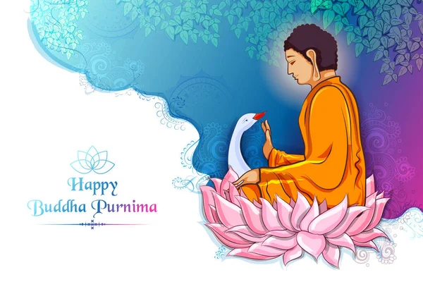 Buddha Signore in meditazione per la festa buddista di Buddha Felice Purnima Vesak — Vettoriale Stock