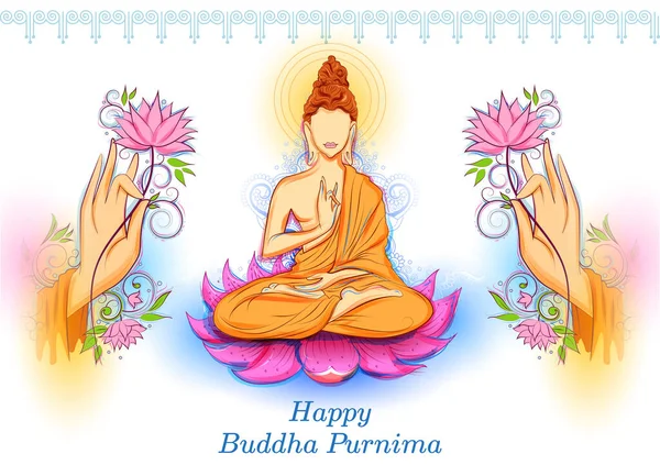 Lord Buddha in Meditation zum buddhistischen Fest von Happy Buddha Purnima Vesak — Stockvektor