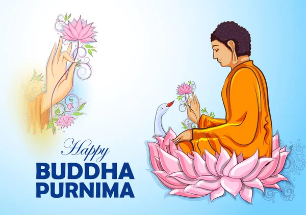 Κύριος Βούδας σε διαλογισμό για βουδιστική γιορτή του ευτυχισμένου Βούδα Purnima Vesak — Διανυσματικό Αρχείο
