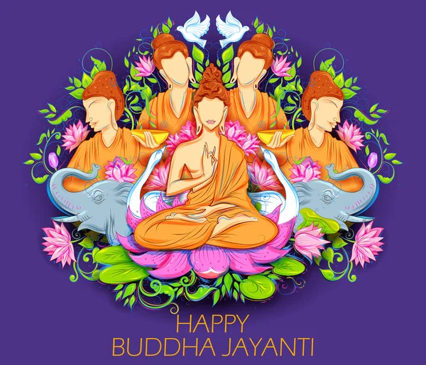 Lord Buddha, Budist "Mutlu Buda Purnima Vesak" festivali için meditasyon yapıyor. — Stok Vektör