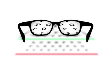 Optometri tıbbi geçmişi gözlük ile arka plan bulanık 