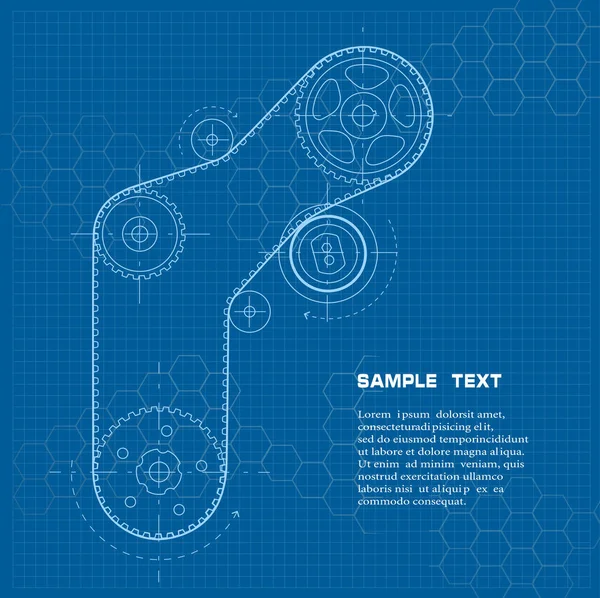 Il disegno tecnico su sfondo blu — Vettoriale Stock