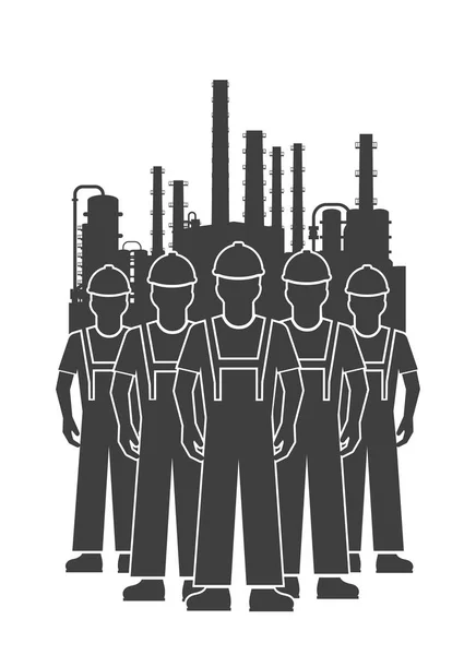 Icono del equipo de trabajadores de la industria de procesamiento de petróleo — Vector de stock