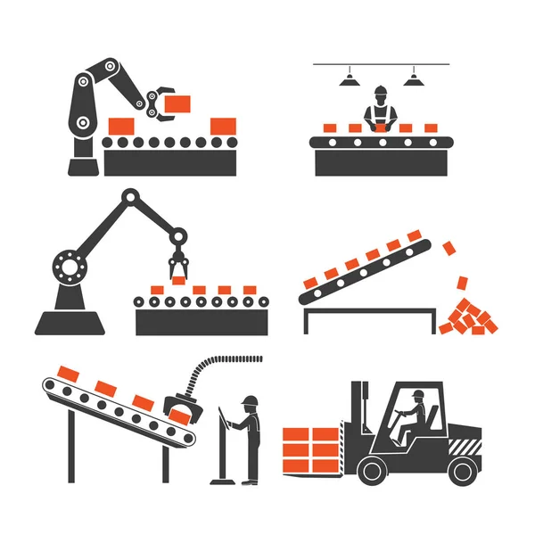 Pictogrammen productielijnen van de transportband — Stockvector