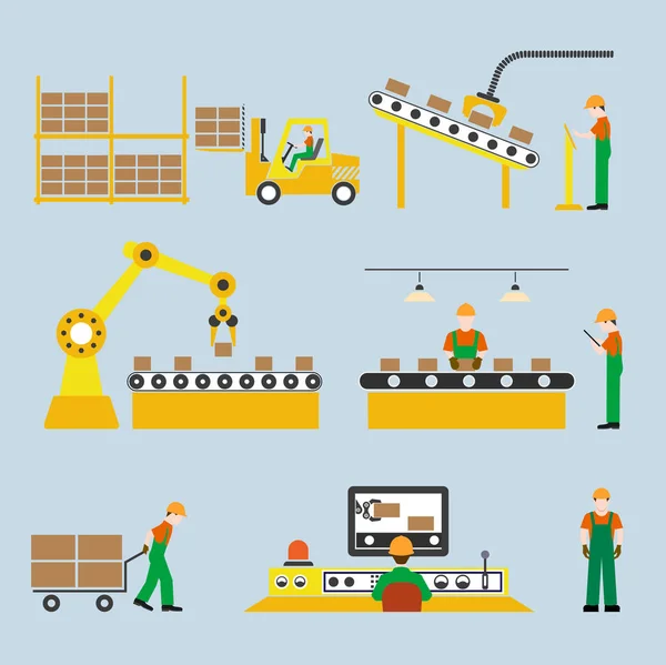 Icons production lines of the conveyor — Stock Vector