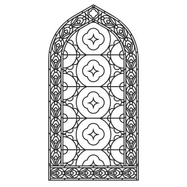 Gotik pencereler. Eski çerçeveler. Kilisenin vitraylı pencereleri