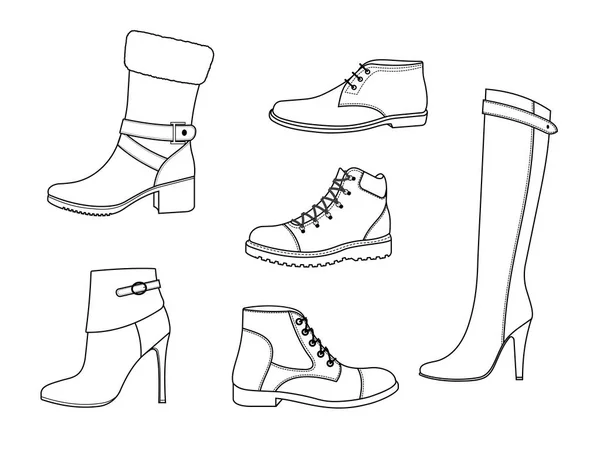 Ensemble de chaussures d'hiver à la mode — Image vectorielle