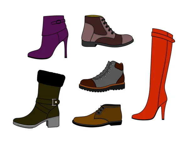 Set of fashionable winter shoes — Stock Vector