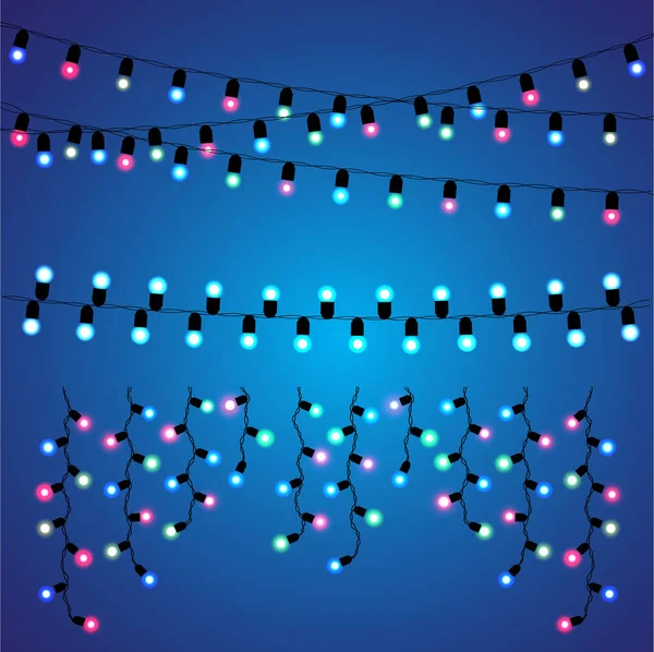 クリスマスと新年の休暇のための花輪照明ガーランド — ストックベクタ