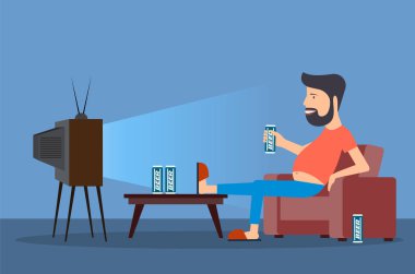 komik karikatür Tv önünde adam