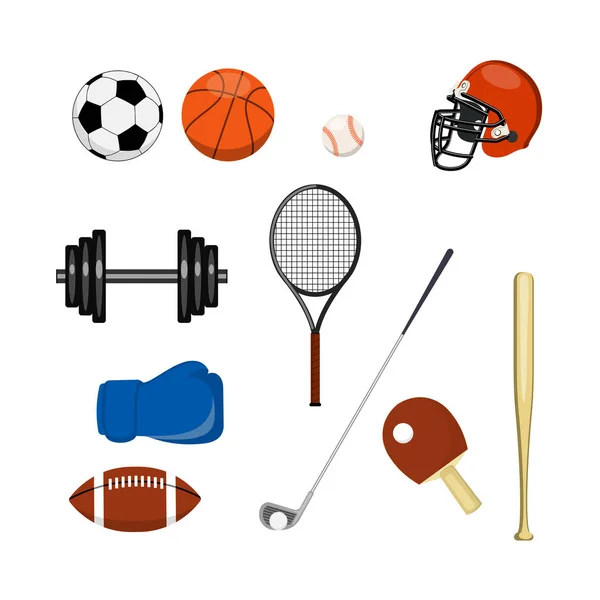 Sports equipment for different types of sport a set of an icon. — Stock Vector